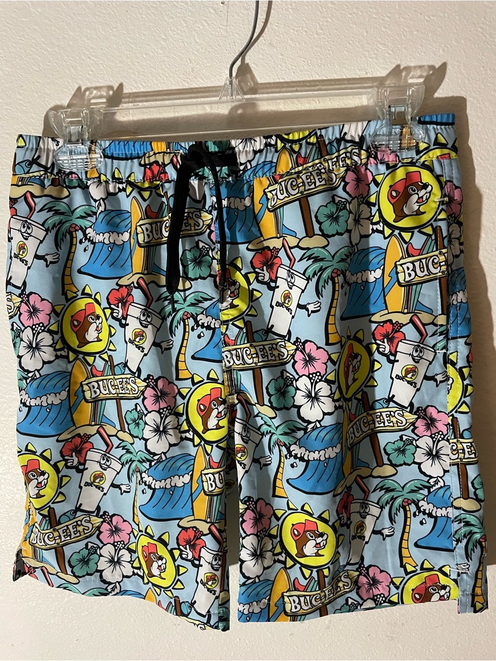 Buc-ee's Light Blue Boys' Tropical Logo Swim Trunks